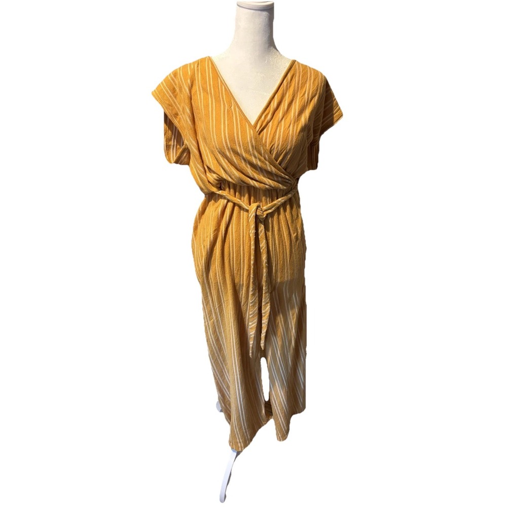 Caution To The Wind Jumpsuit‎ Womens Large Striped Belted Boho Romper - Picture 2 of 11
